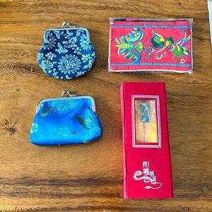 Chinese art embroidered coin purse and bookmark